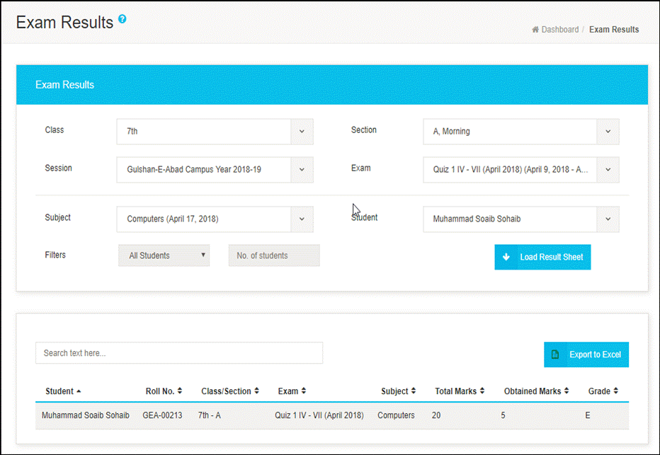 Enter therelevant information, select any student name and then click ...